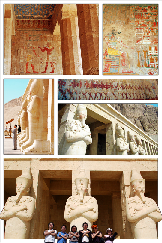 Deir al-Bahri (เดียร์ อัล บาห์รี) ฟาโรห์หญิง Hatshepsut (ฮัทเชปชัท) Funerary temple , anubis (อนูบิส) เทพแห่งการทำมัมมี่ ที่ jackal (หมาไน) เทพ Horus (โฮรัส) เทพเจ้าเหยี่ยว เทพี Nut (นูท) เทพีแห่งท้องฟ้า ,เทพี Hathor (ฮาเธอร์)